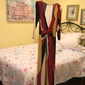 Fabulous Color Block faux Wrap Maxi Dress